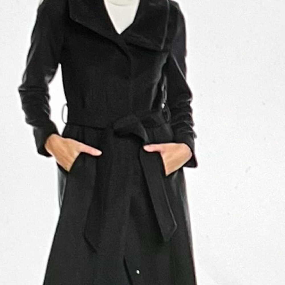 Cole Haan Signature Wool-Blend Wrap Coat in Charcoal Size L